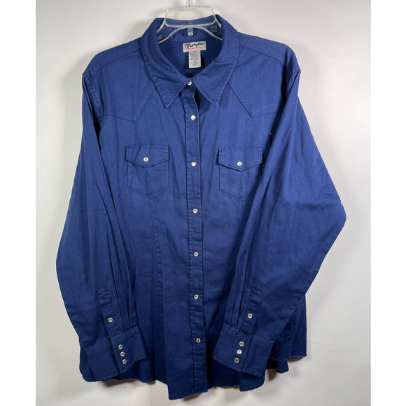 Wrangler Other - Wrangler Wrancher Navy Blue Pearl Snap Buttons Mens Long Sleeve Shirt Sz 3XL